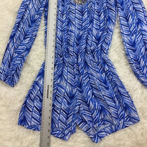 Lilly Pulitzer Colby Romper Lapis Blue Costa Verde Long Sleeve Swim Coverup XXS - Picture 7 of 8